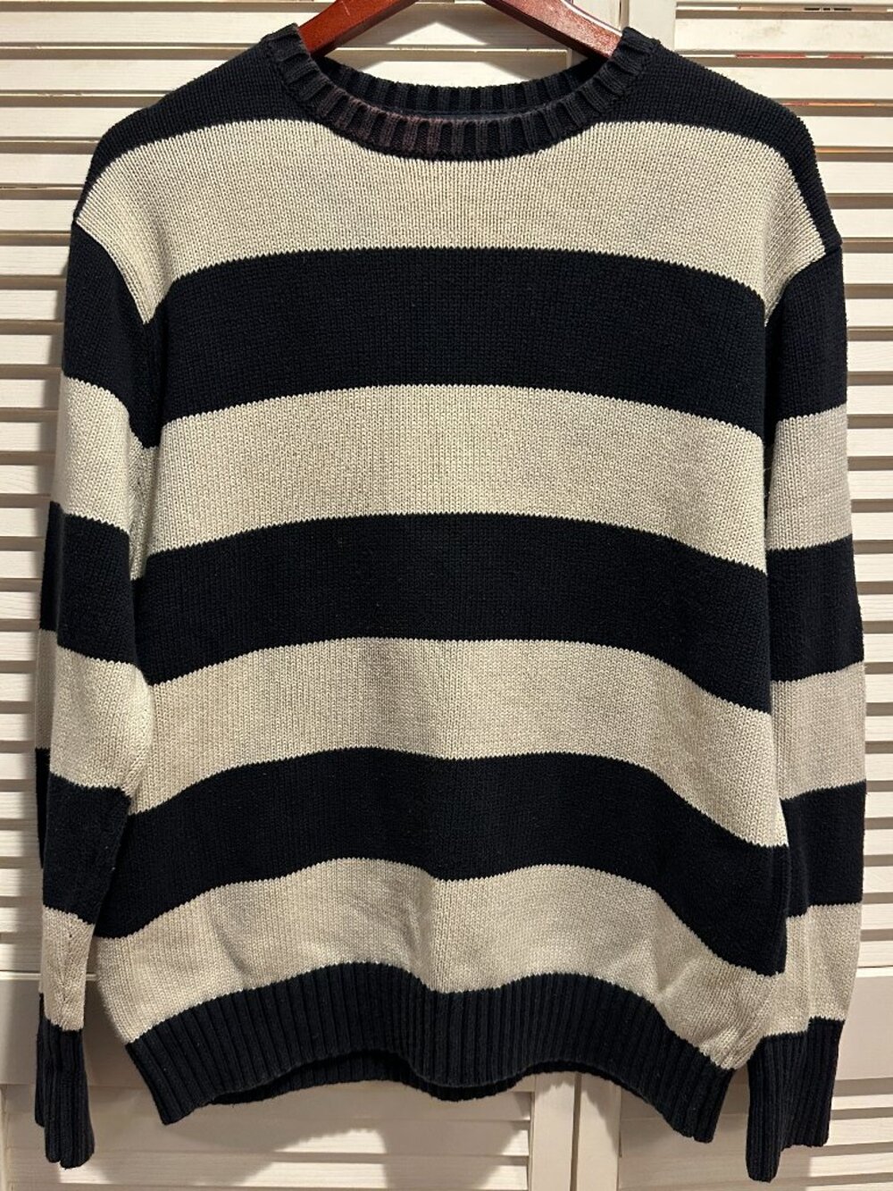 Brandy Melville Navy Cream Striped Fisherman Knit Sweater Oversized Cotton Prepp